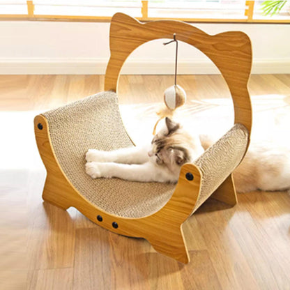 Wooden Cat Cradle & Scratching Board 15.7"x10"x15.7" with Hanging Toy