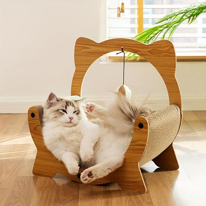 Wooden Cat Cradle & Scratching Board 15.7"x10"x15.7" with Hanging Toy