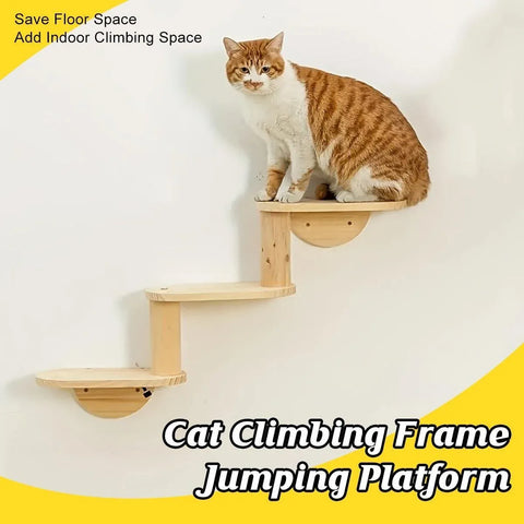Premium Solid Wood Wall Mounted Cat Climbing Tree with Sisal Scratcher