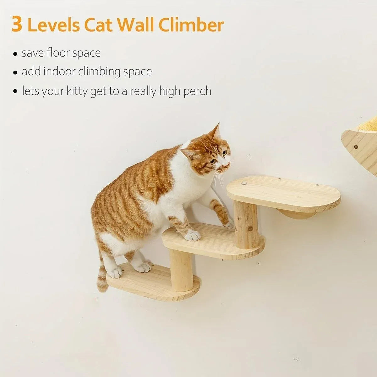 Premium Solid Wood Wall Mounted Cat Climbing Tree with Sisal Scratcher