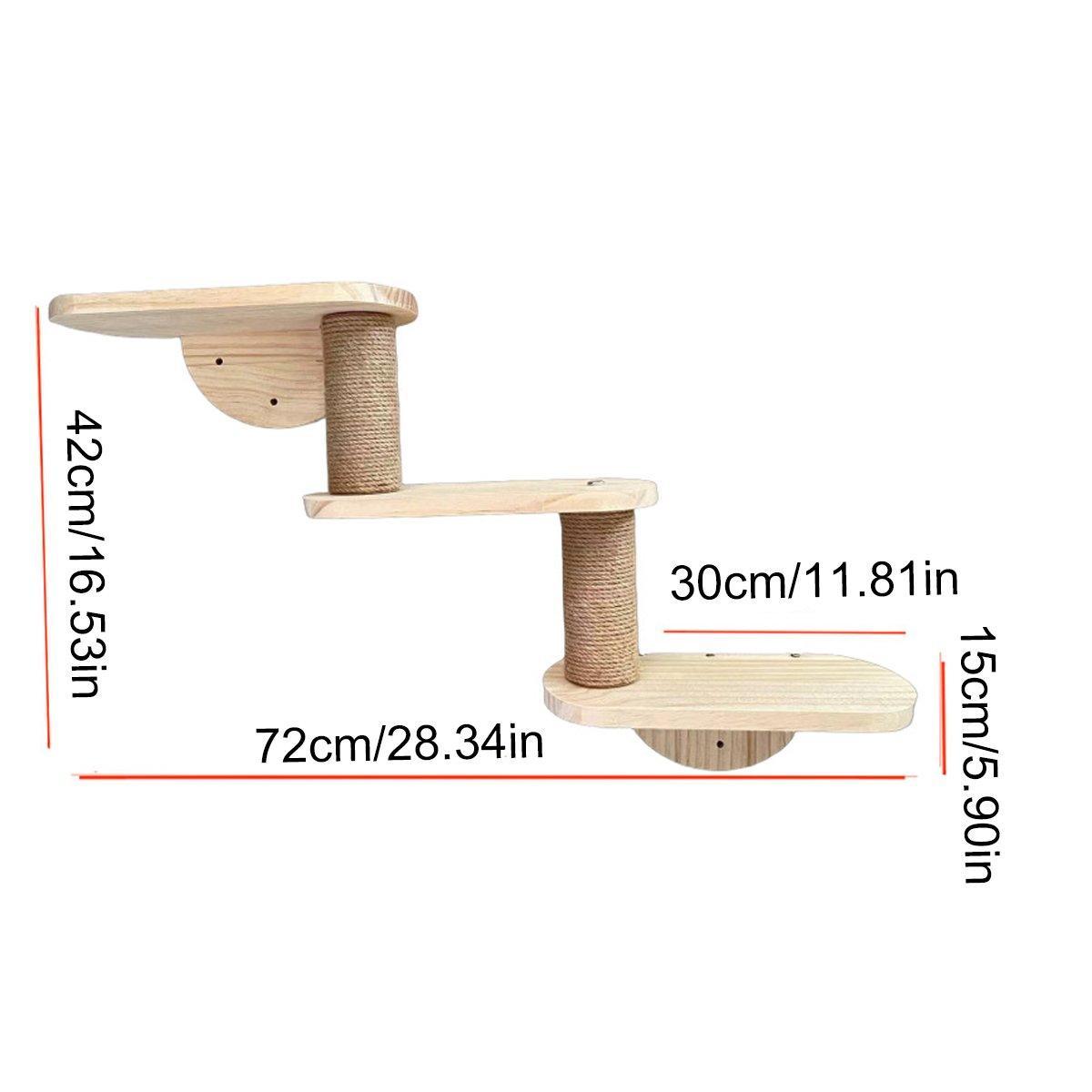 Premium Solid Wood Wall Mounted Cat Climbing Tree with Sisal Scratcher
