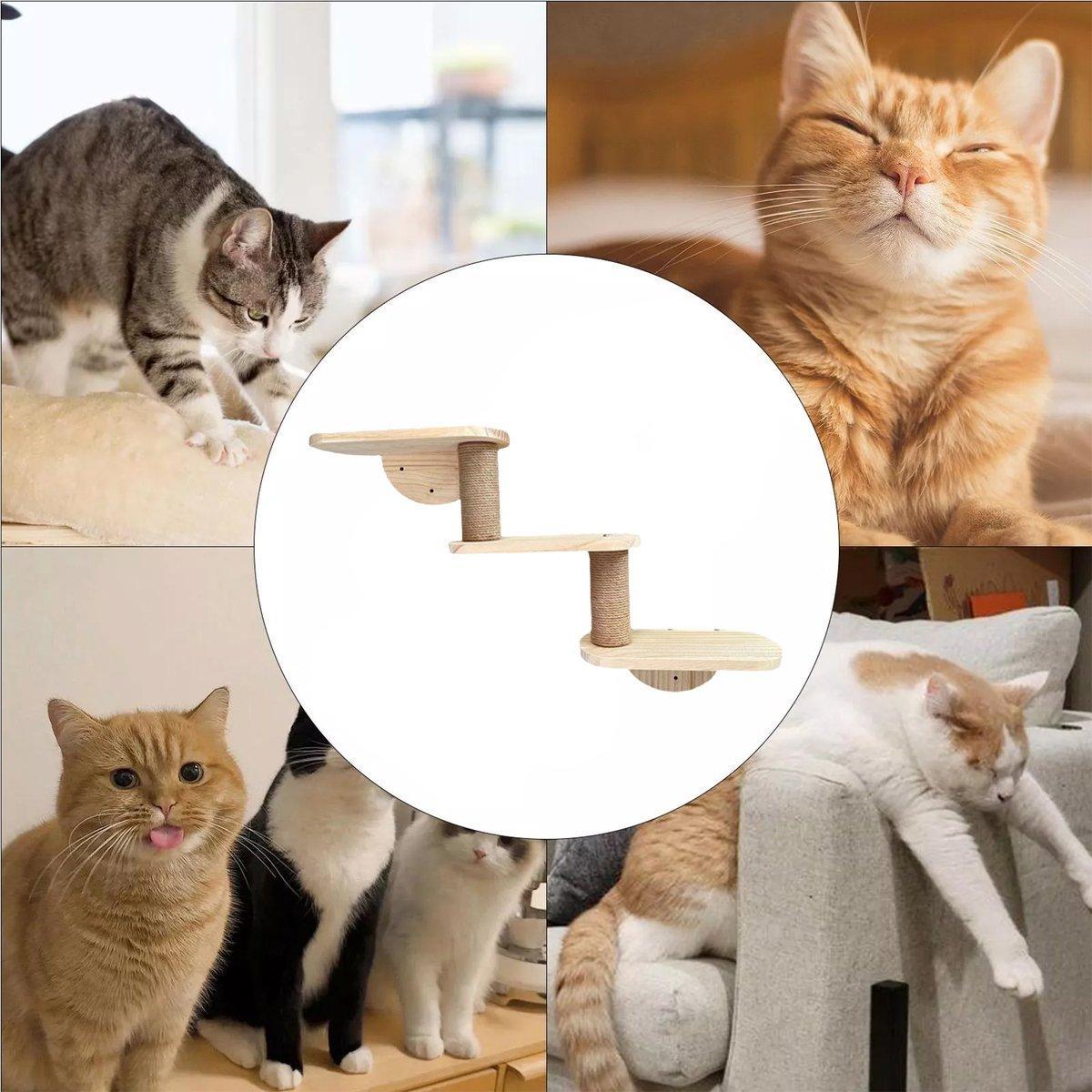 Premium Solid Wood Wall Mounted Cat Climbing Tree with Sisal Scratcher