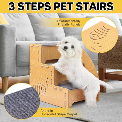 Wooden Pet Climbing Ladder 13.77"x13.77"x10.23" with Anti-Slip Steps, Durable Design