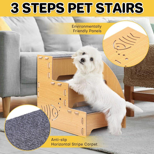 Wooden Pet Climbing Ladder 13.77"x13.77"x10.23" with Anti-Slip Steps, Durable Design