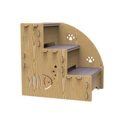 Wooden Pet Climbing Ladder 13.77"x13.77"x10.23" with Anti-Slip Steps, Durable Design