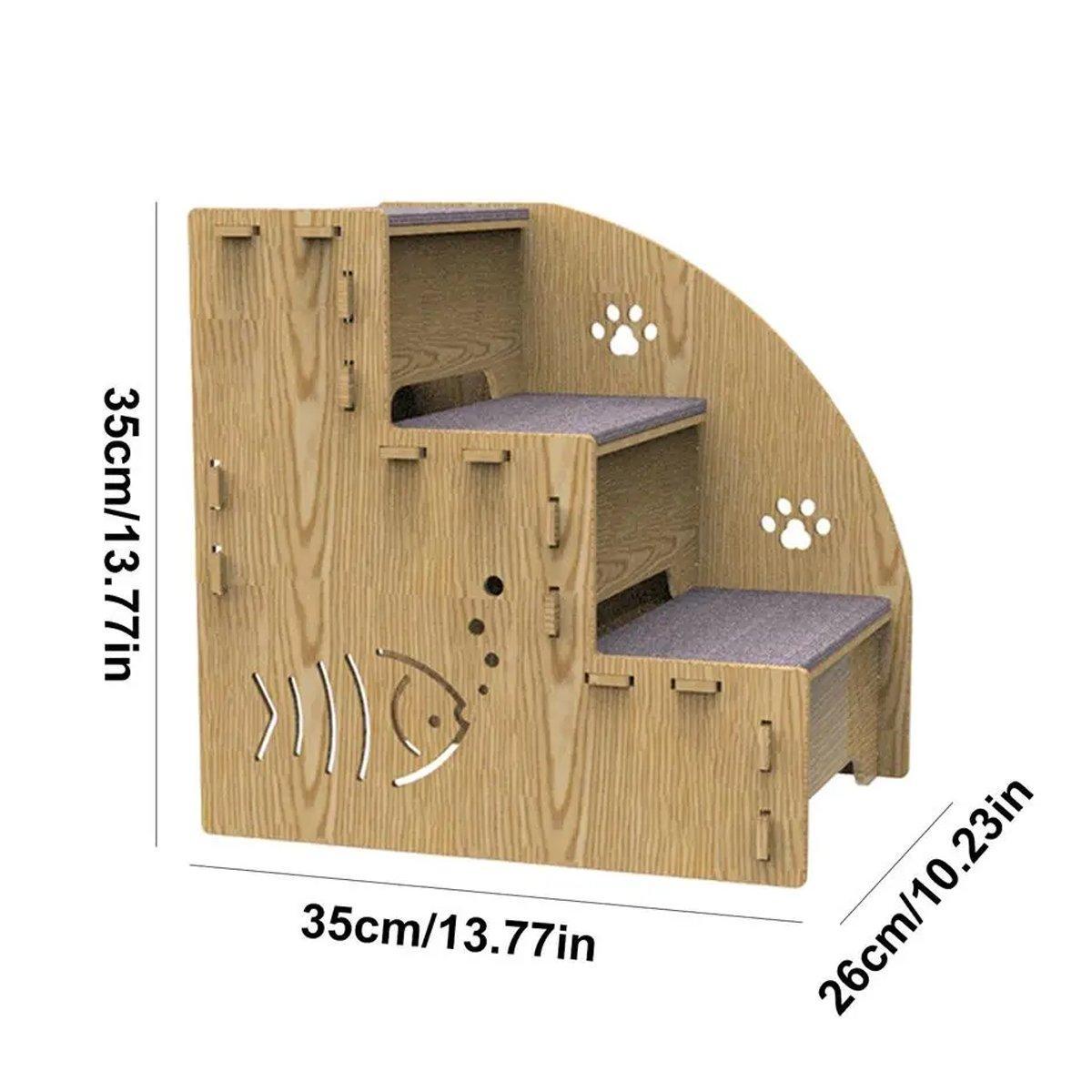 Wooden Pet Climbing Ladder 13.77"x13.77"x10.23" with Anti-Slip Steps, Durable Design