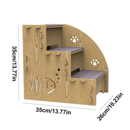 Wooden Pet Climbing Ladder 13.77"x13.77"x10.23" with Anti-Slip Steps, Durable Design