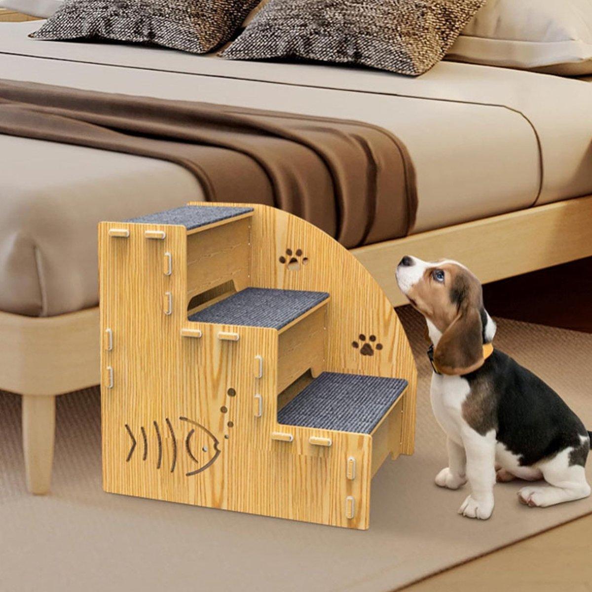 Wooden Pet Climbing Ladder 13.77"x13.77"x10.23" with Anti-Slip Steps, Durable Design