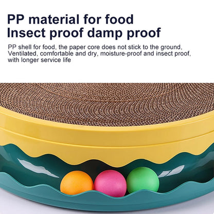 Large Round Cat Scratcher with Ball Track - 36 cm, Blue, Corrugated Paper