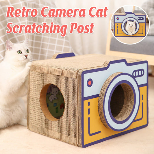 Cat Scratcher Bed Retro Camera Design 60cm x 33cm x 45cm Corrugated Cardboard Nest