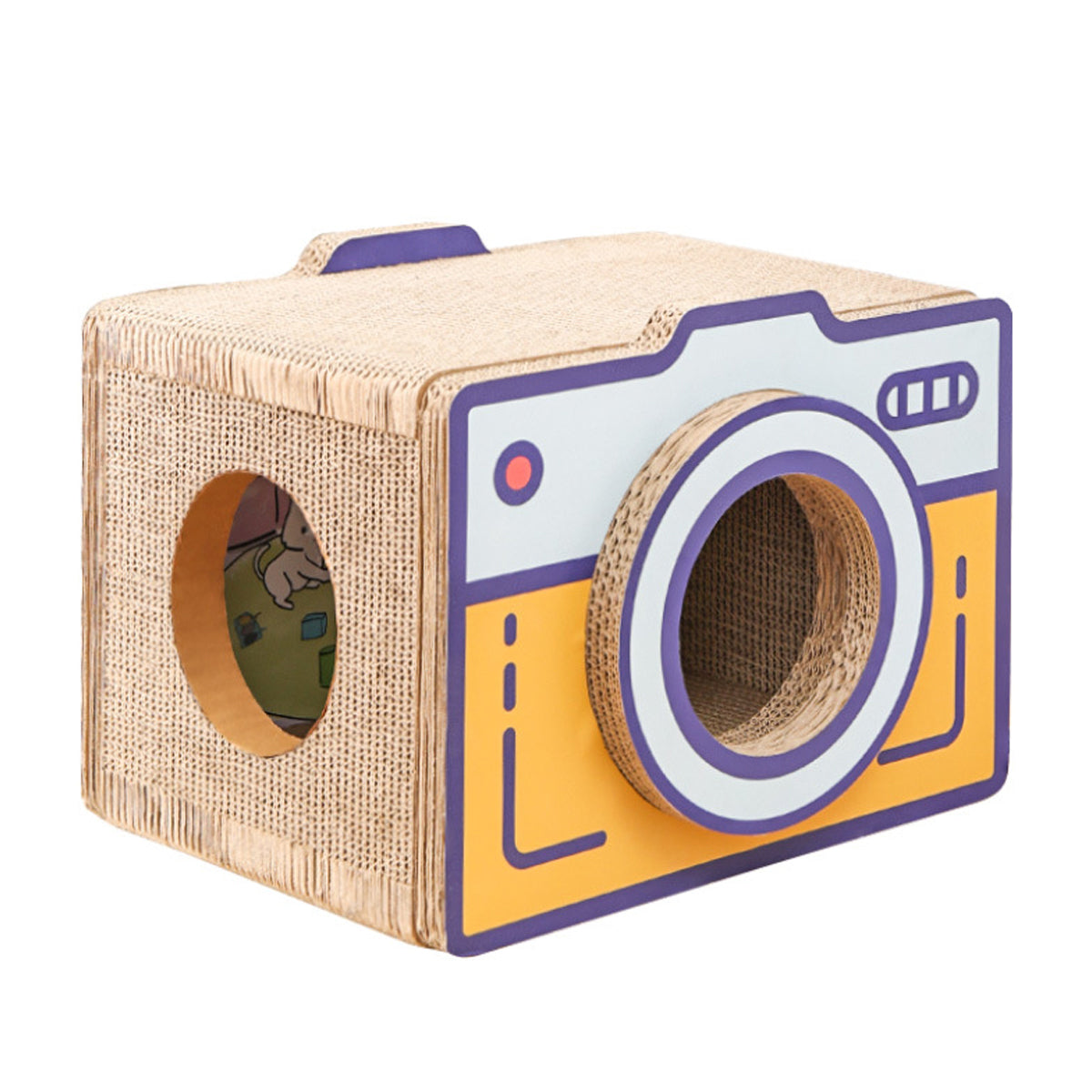 Cat Scratcher Bed Retro Camera Design 60cm x 33cm x 45cm Corrugated Cardboard Nest