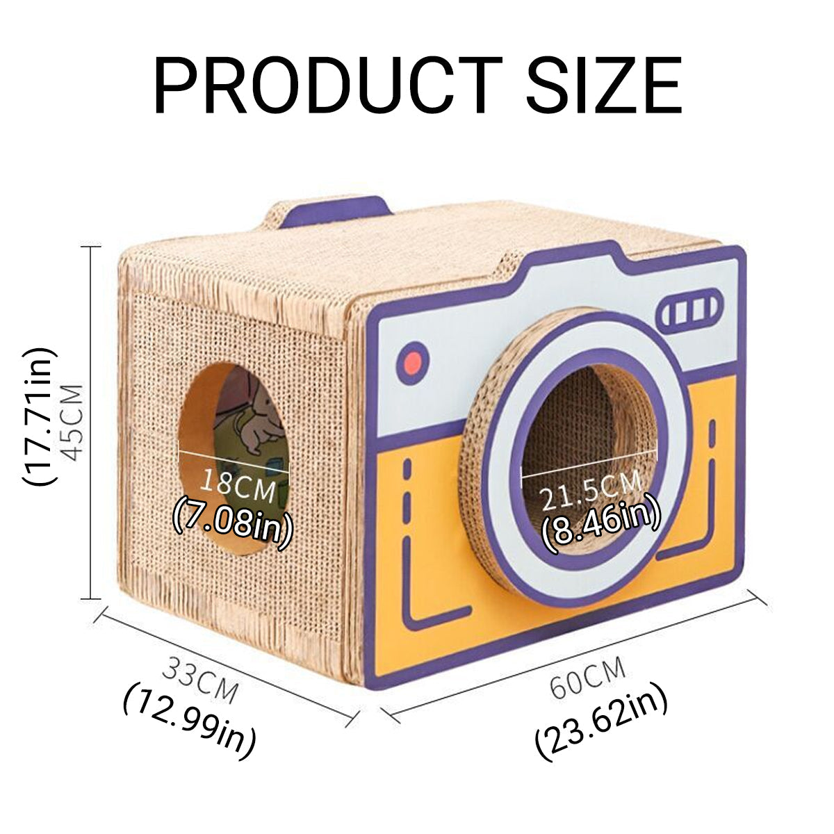 Cat Scratcher Bed Retro Camera Design 60cm x 33cm x 45cm Corrugated Cardboard Nest