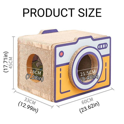 Cat Scratcher Bed Retro Camera Design 60cm x 33cm x 45cm Corrugated Cardboard Nest