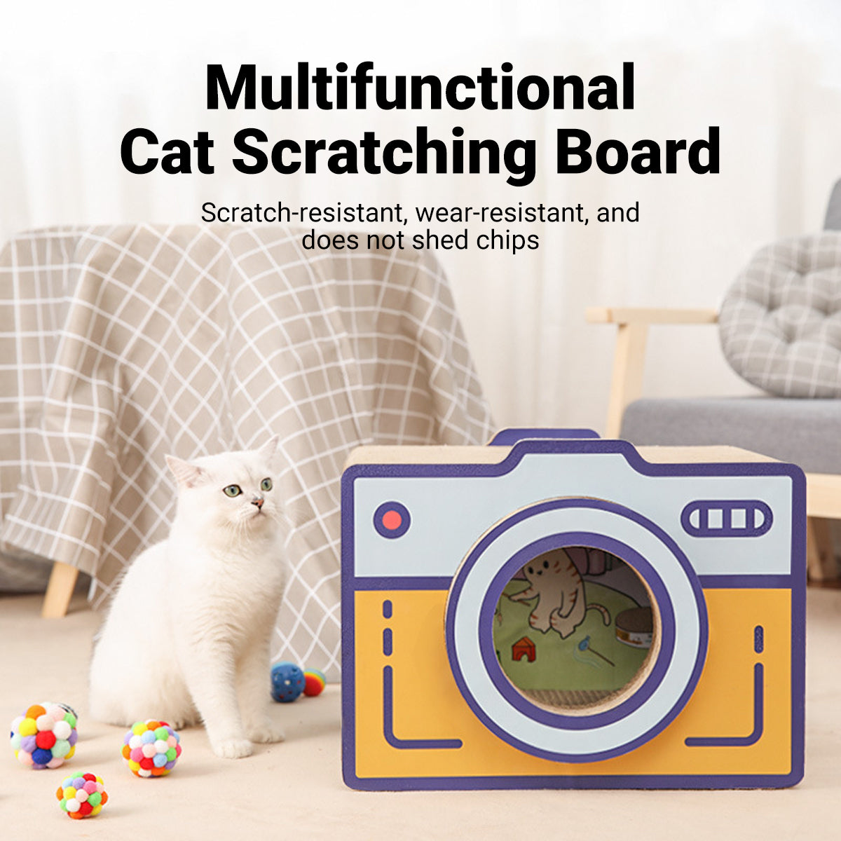 Cat Scratcher Bed Retro Camera Design 60cm x 33cm x 45cm Corrugated Cardboard Nest