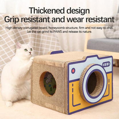 Cat Scratcher Bed Retro Camera Design 60cm x 33cm x 45cm Corrugated Cardboard Nest