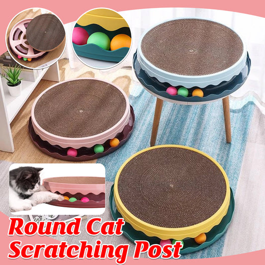 Cat Scratcher Turntable Toy - Large Round 36 cm Corrugated Board with Balls - Pink