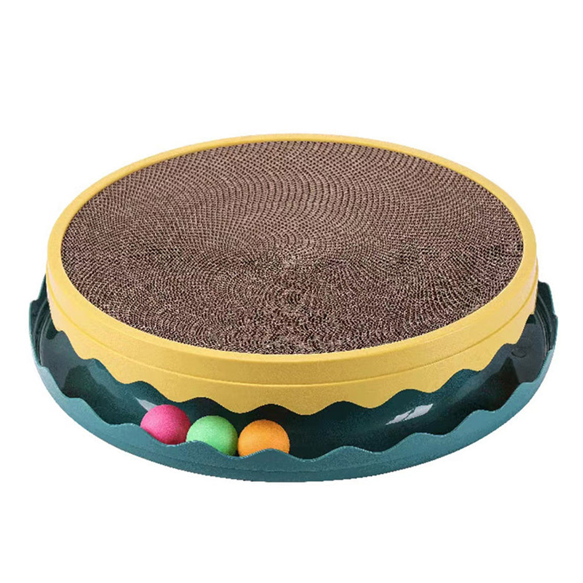 Cat Scratcher Turntable Toy - Large Round 36 cm Corrugated Board with Balls - Pink