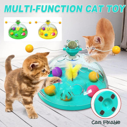Interactive Windmill Cat Teaser Toy Treasure Box with Catnip Stick - 31 cm Green