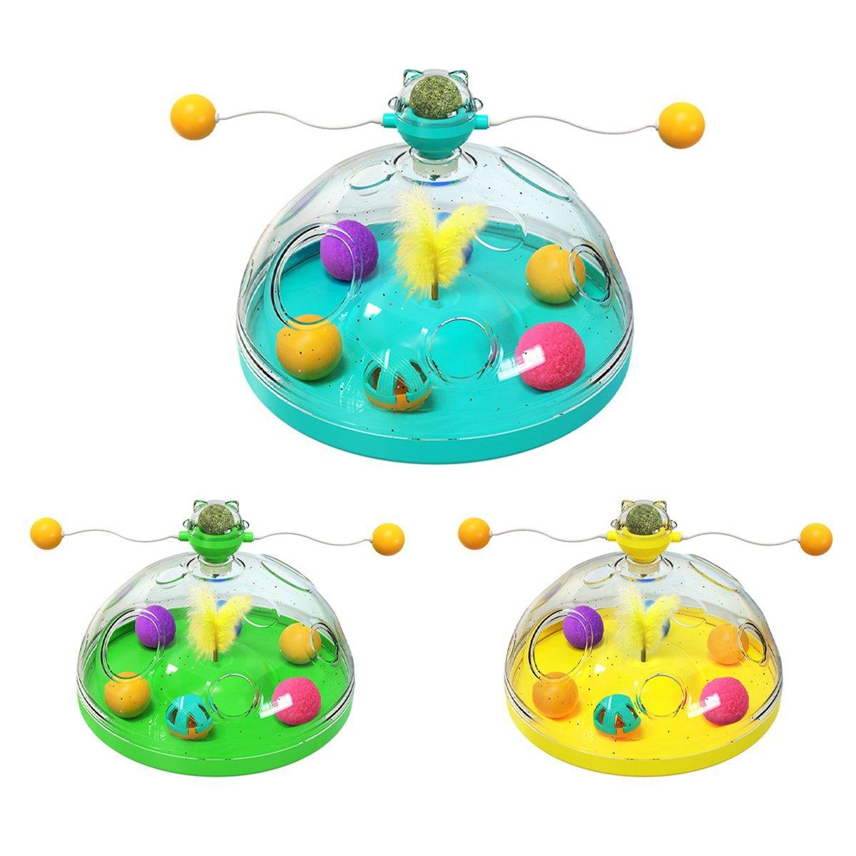 Interactive Windmill Cat Teaser Toy Treasure Box with Catnip Stick - 31 cm Green