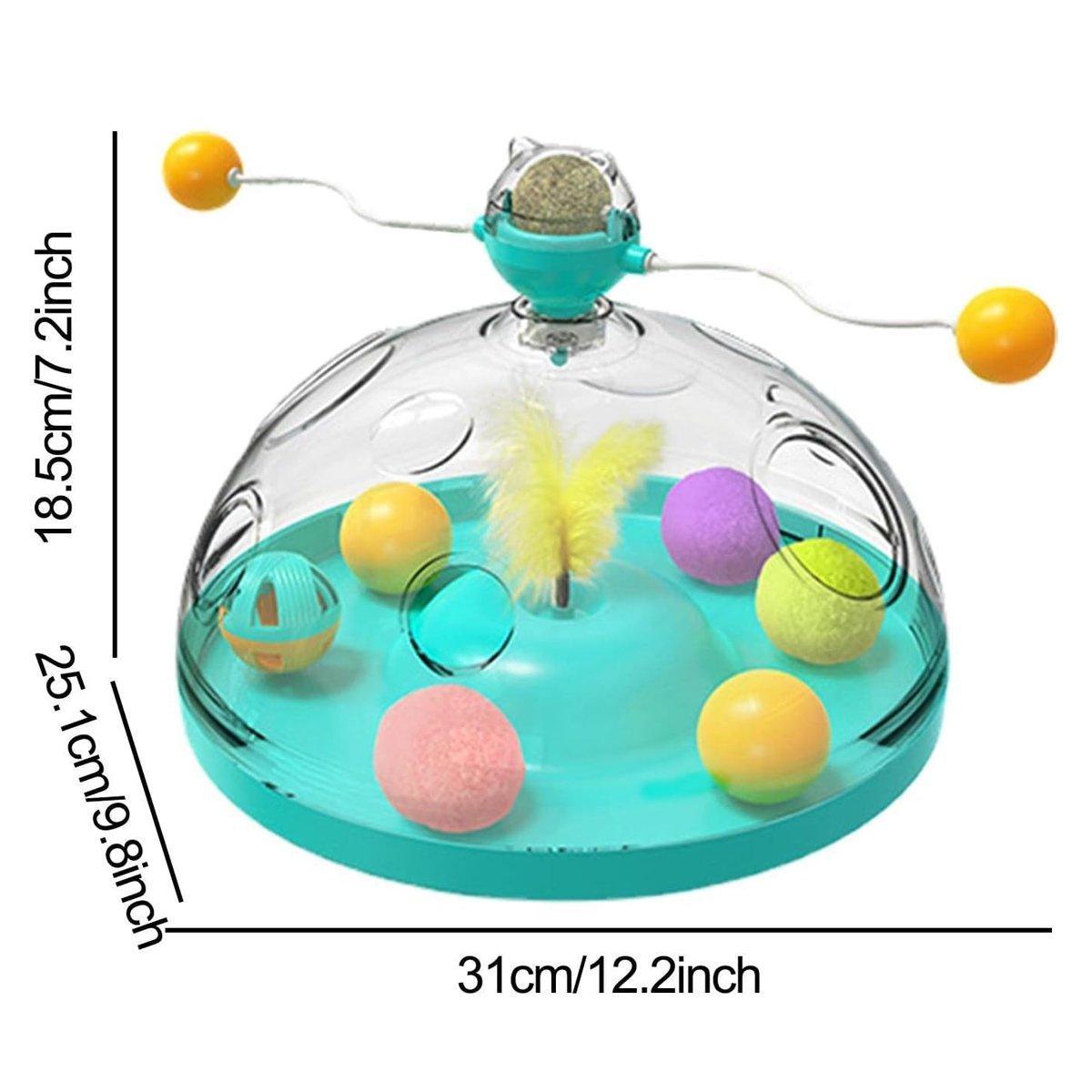 Interactive Windmill Cat Teaser Toy Treasure Box with Catnip Stick - 31 cm Green