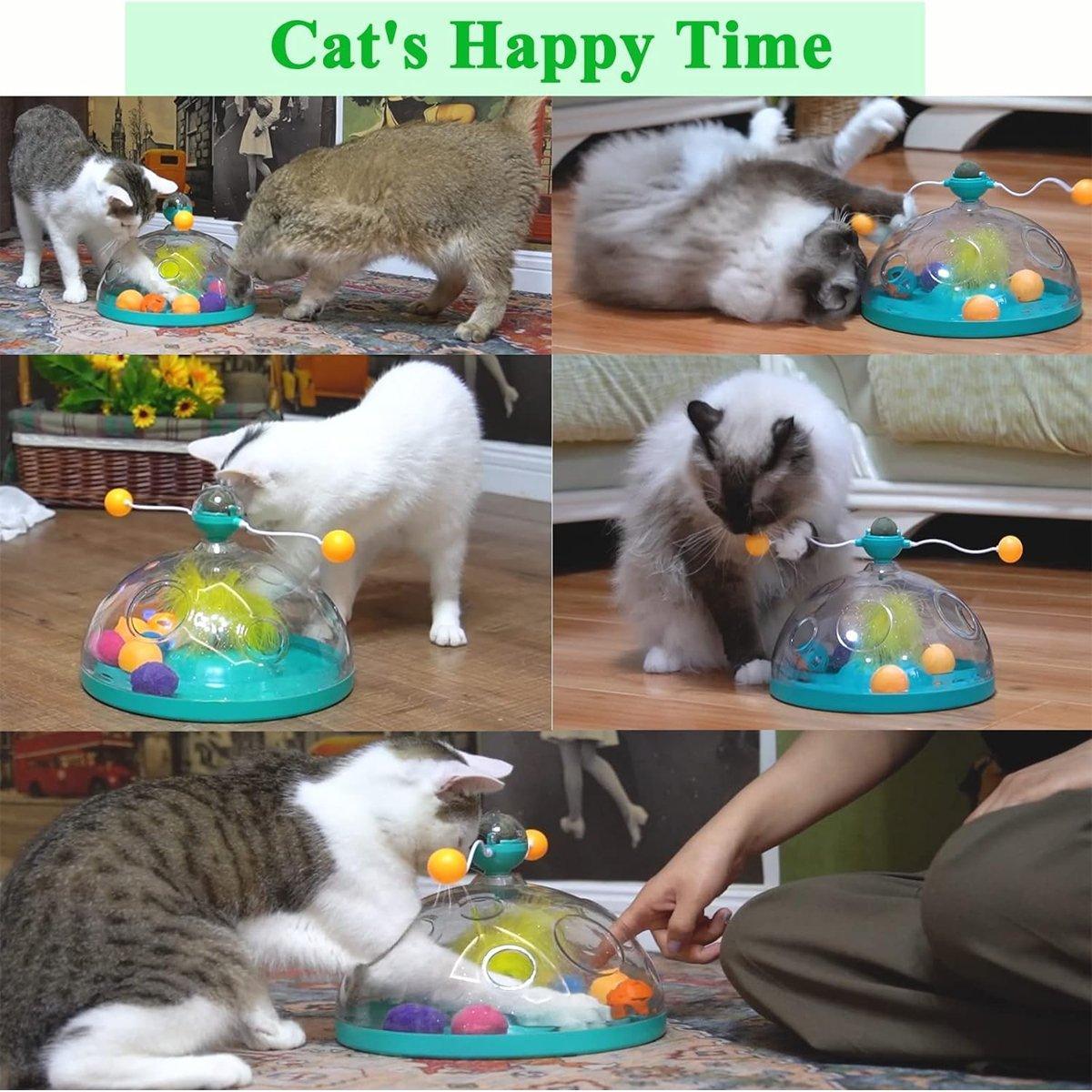 Interactive Windmill Cat Teaser Toy Treasure Box with Catnip Stick - 31 cm Green - SuperSaverAU - view 4