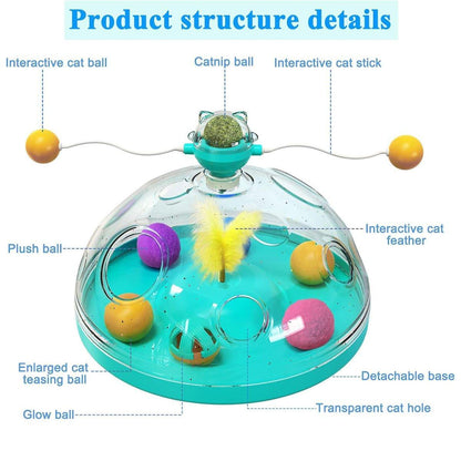 Interactive Windmill Cat Teaser Toy Treasure Box with Catnip Stick - 31 cm Green