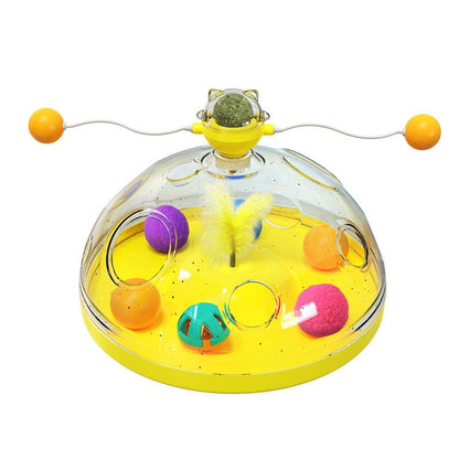 Interactive Windmill Cat Teaser Toy Treasure Box with Catnip Stick - 31 cm Green