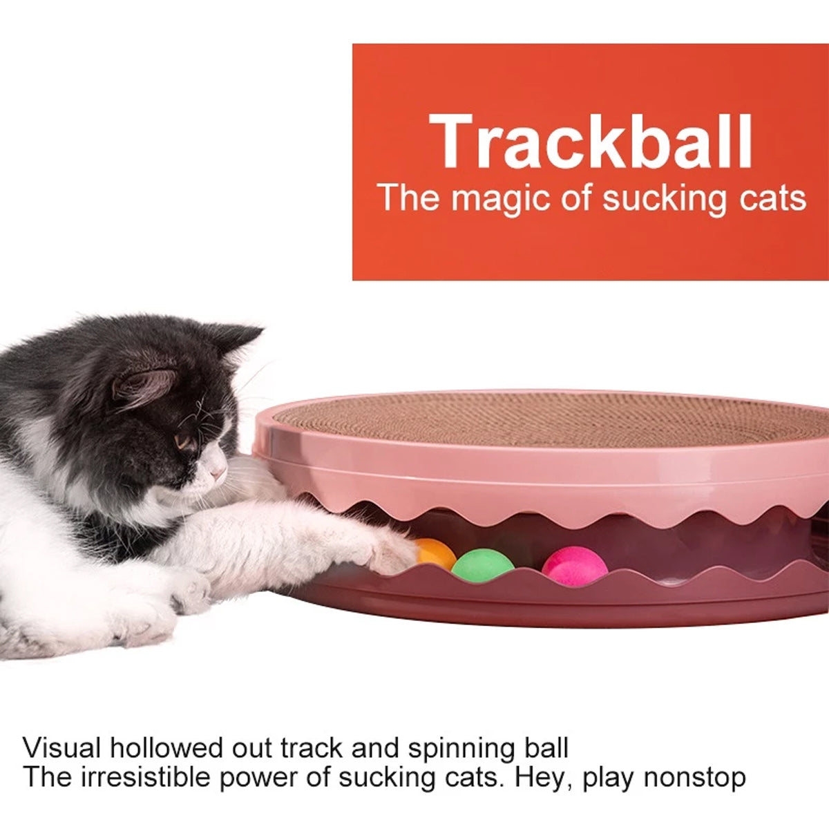 Cat Scratcher Turntable Toy - Large Round 36 cm Corrugated Board with Balls - Yellow - SuperSaverAU - view 4