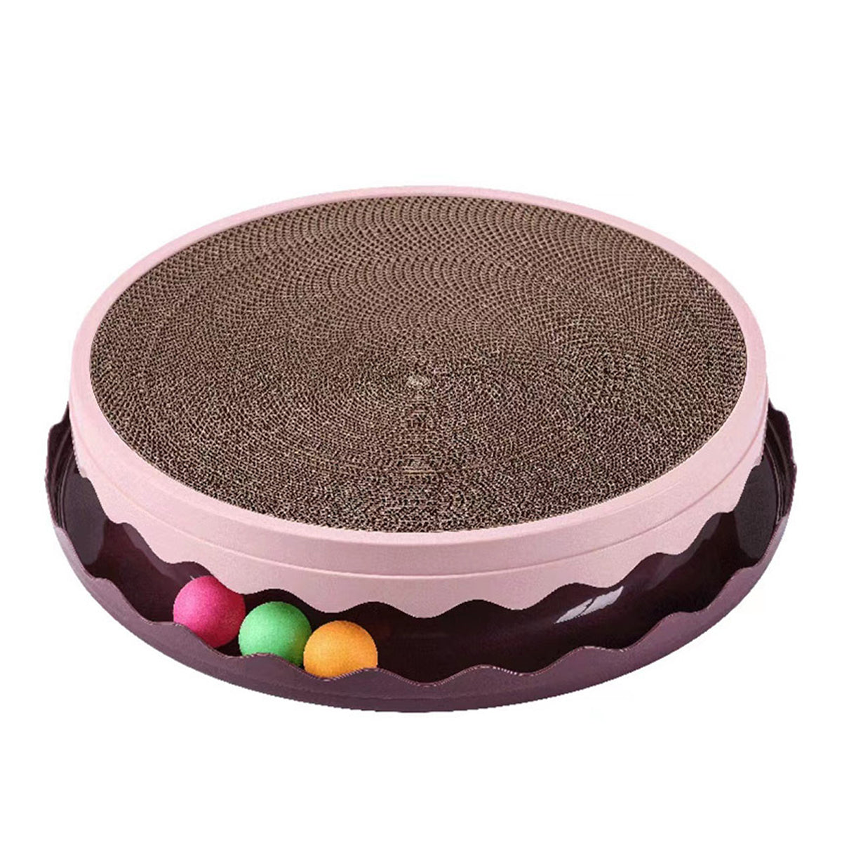 Cat Scratcher Turntable Toy - Large Round 36 cm Corrugated Board with Balls - Yellow
