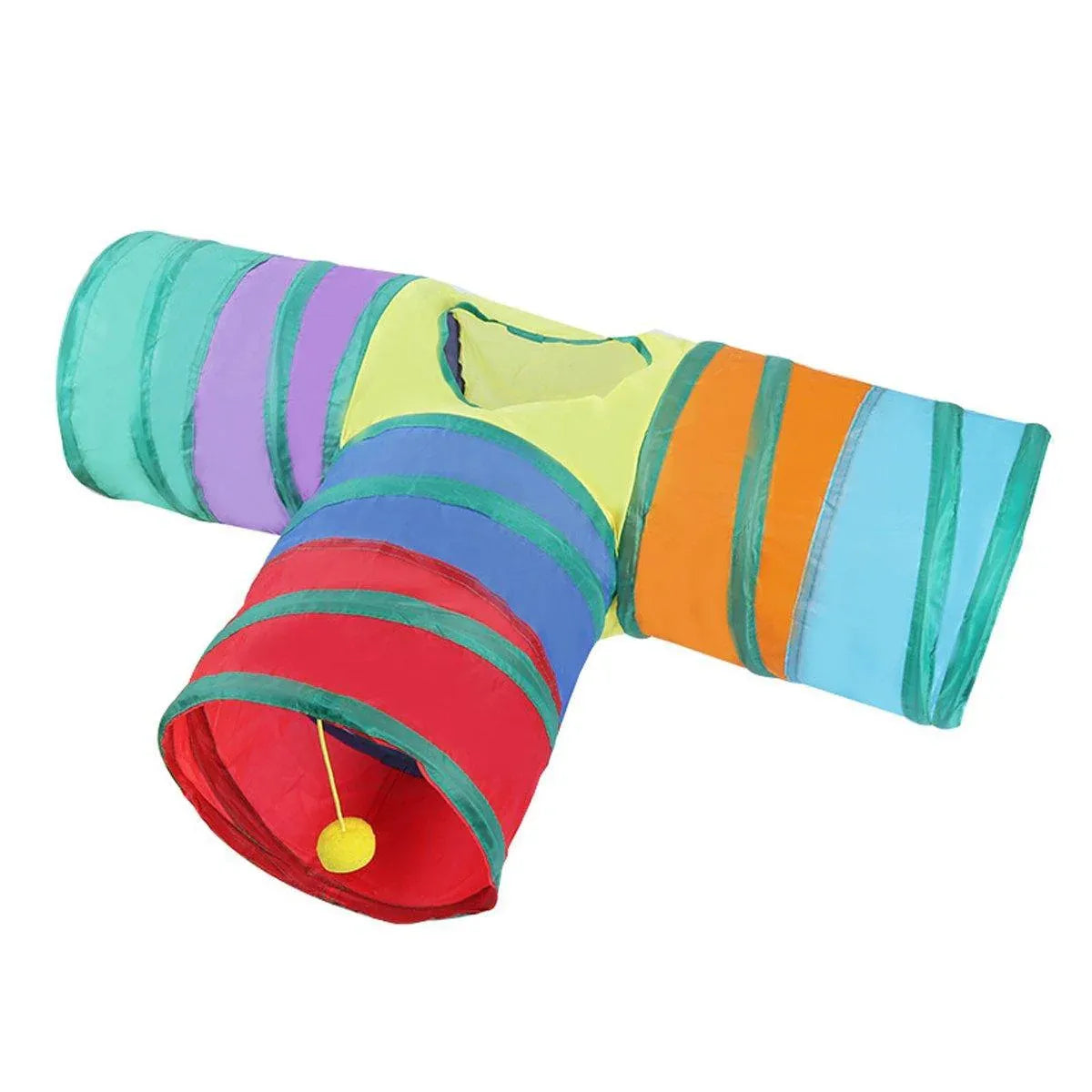 Premium Foldable Rainbow Cat Tunnel with Hanging Ball Toy