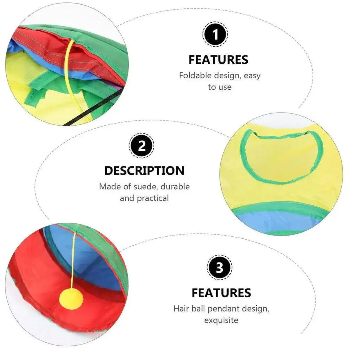 Premium Foldable Rainbow Cat Tunnel with Hanging Ball Toy