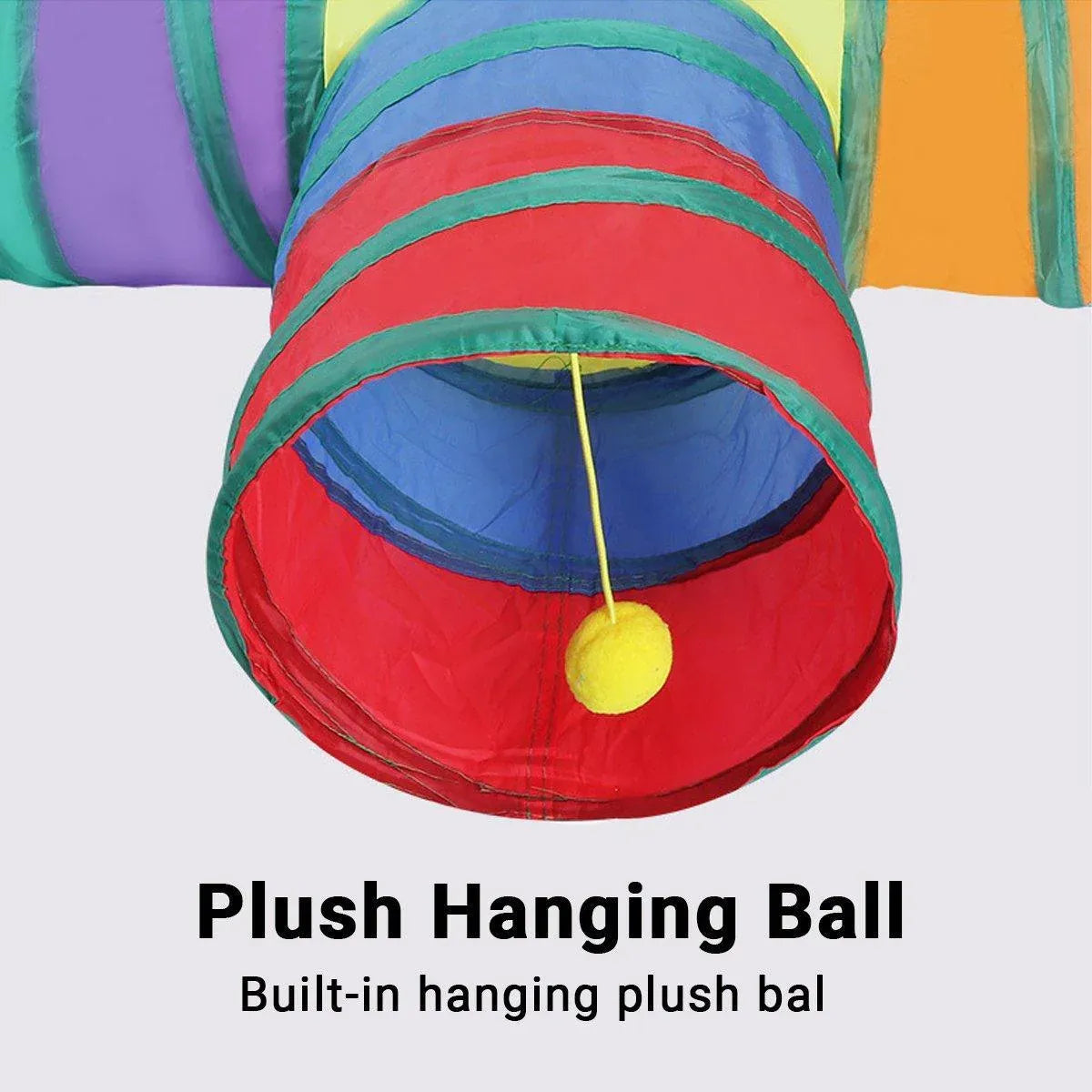 Premium Foldable Rainbow Cat Tunnel with Hanging Ball Toy