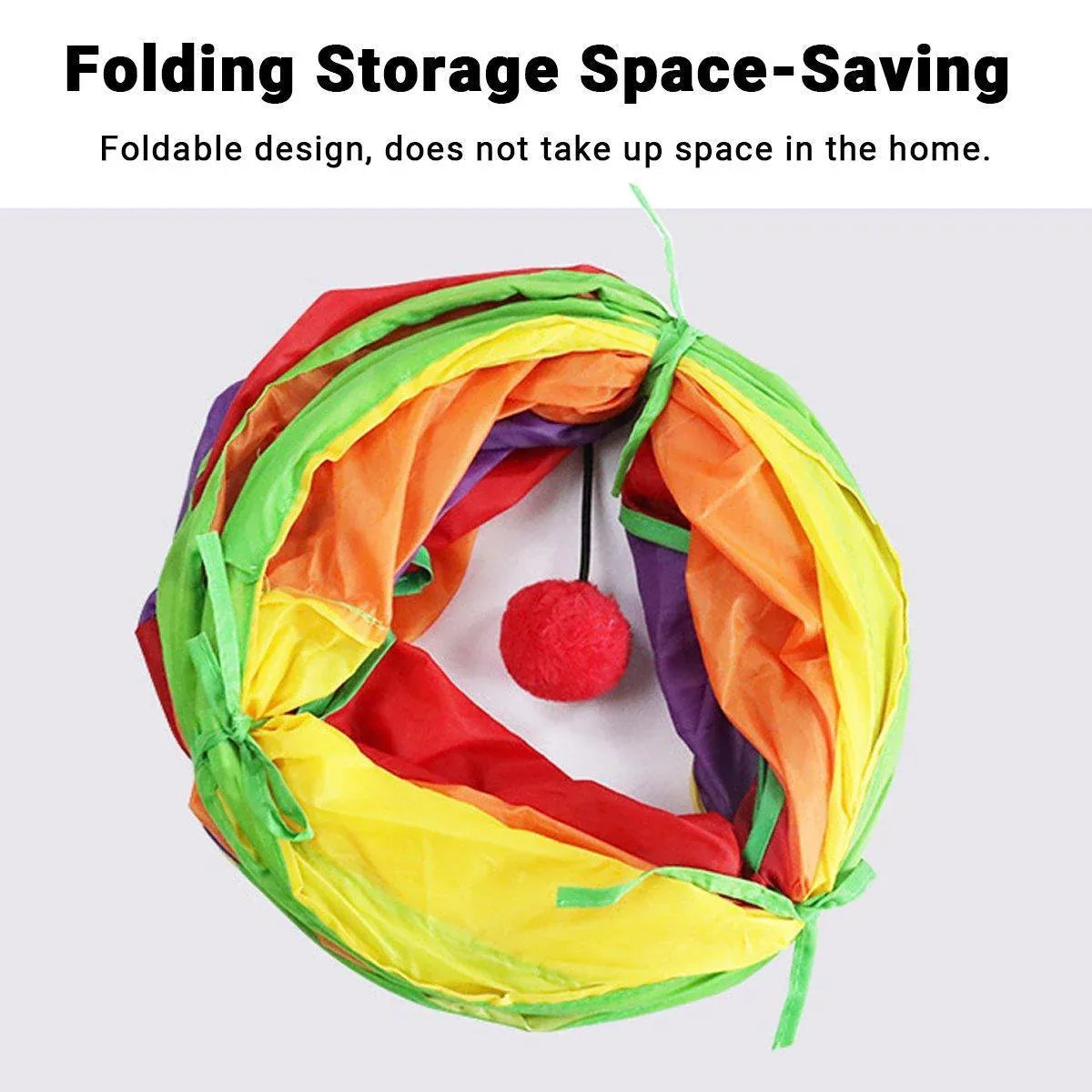 Premium Foldable Rainbow Cat Tunnel with Hanging Ball Toy