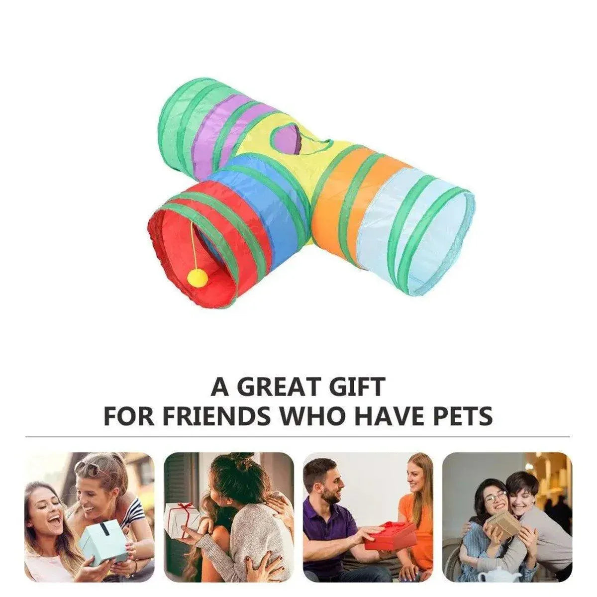 Premium Foldable Rainbow Cat Tunnel with Hanging Ball Toy