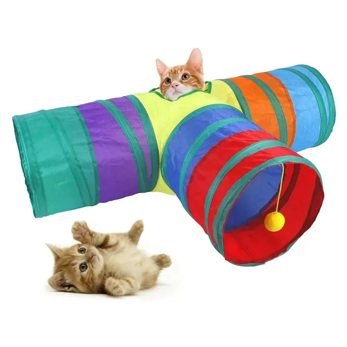 Premium Foldable Rainbow Cat Tunnel with Hanging Ball Toy