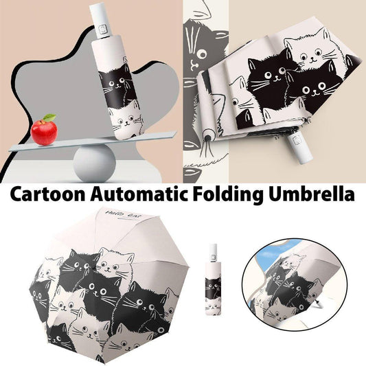 Automatic Folding Umbrella 38.18" Cat Design, UV Protection, Lightweight, Portable
