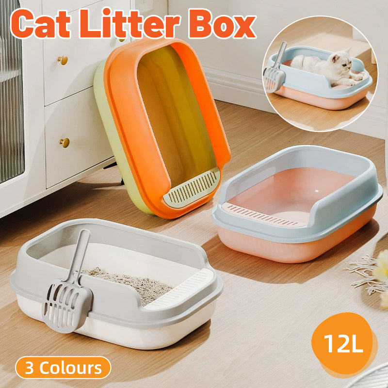 Semi-Enclosed Large Cat Litter Box 20.3in x 14.2in x 6.3in - White-Grey with Scoop