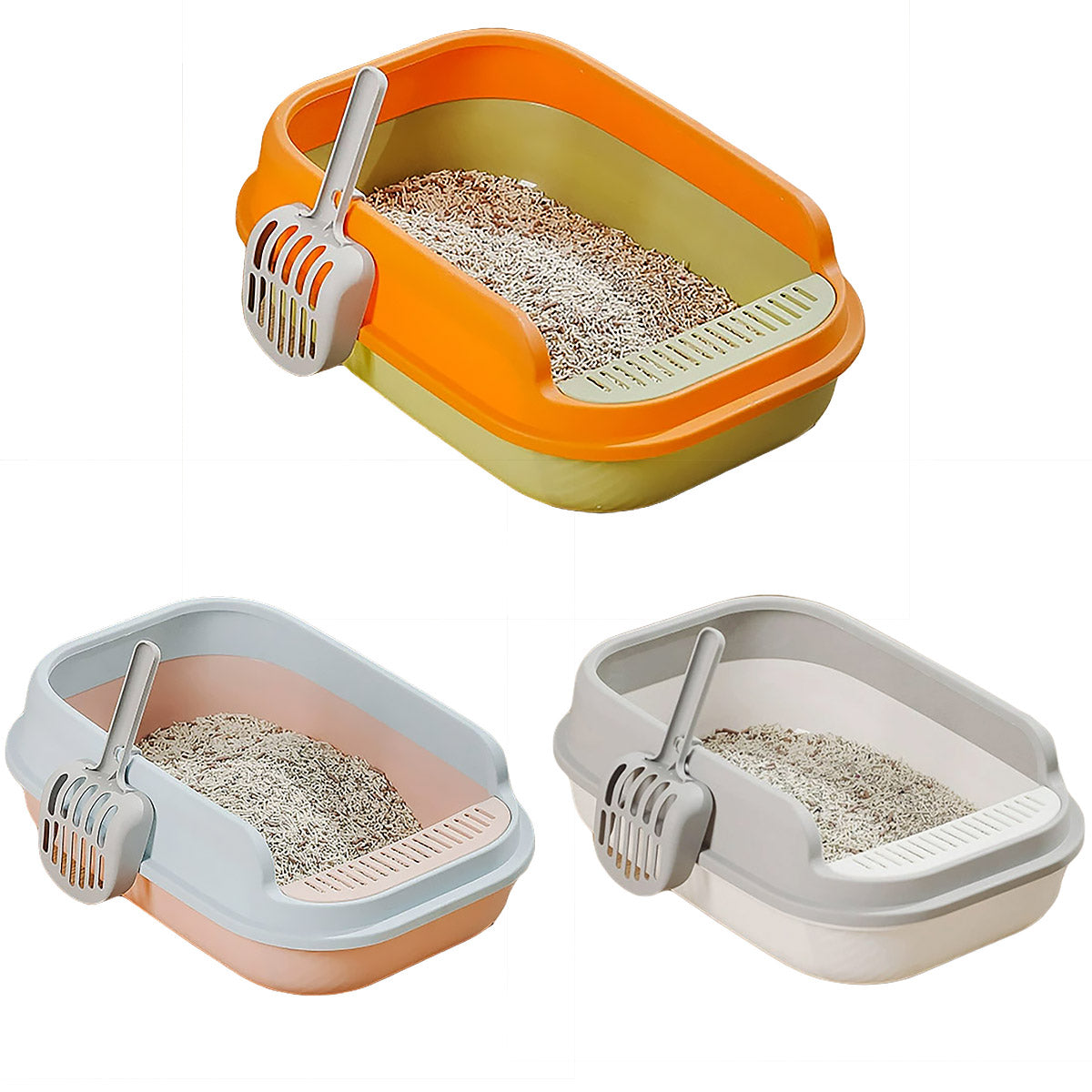 Semi-Enclosed Large Cat Litter Box 20.3in x 14.2in x 6.3in - White-Grey with Scoop - SuperSaverAU - view 2