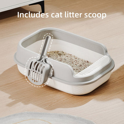 Semi-Enclosed Large Cat Litter Box 20.3in x 14.2in x 6.3in - White-Grey with Scoop