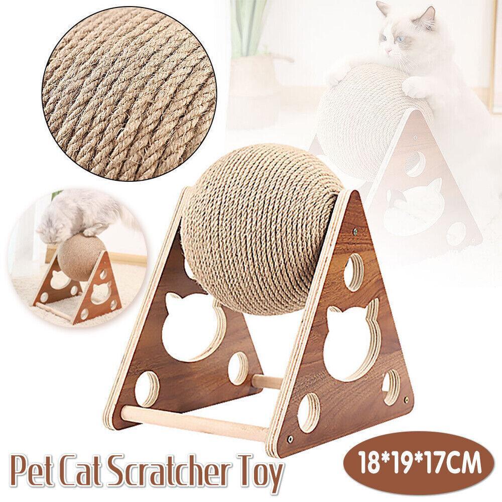 Wooden Cat Scratcher Toy with Rotating Sisal Ball, 18 × 19 × 17 cm - SuperSaverAU - view 1