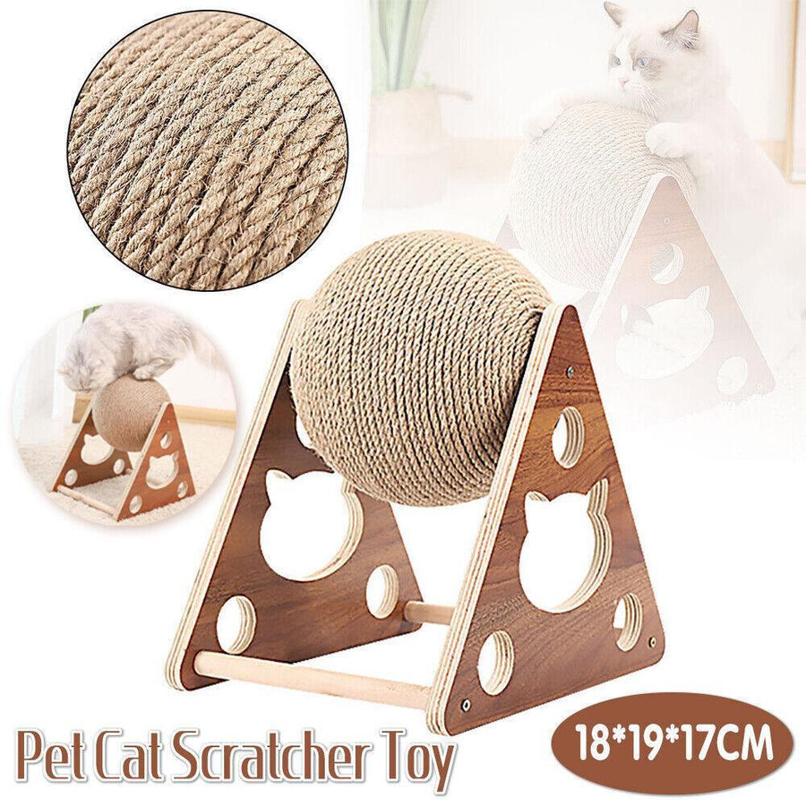 Wooden Cat Scratcher Toy with Rotating Sisal Ball, 18 × 19 × 17 cm - SuperSaverAU - view 1