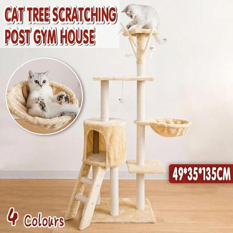 Cat Tree Scratching Post Gym House Condo Scratcher Tower - 49cm x 35cm x 135cm - Brown - SuperSaverAU - view 1