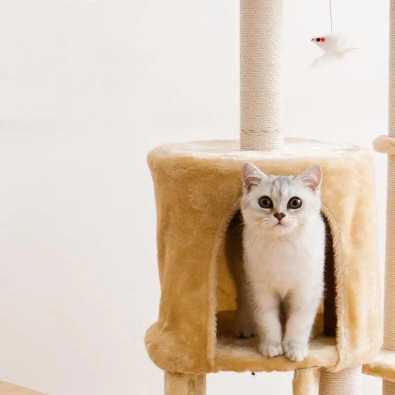 Cat Tree Scratching Post Gym House Condo Scratcher Tower - 49cm x 35cm x 135cm - Brown - SuperSaverAU - view 5