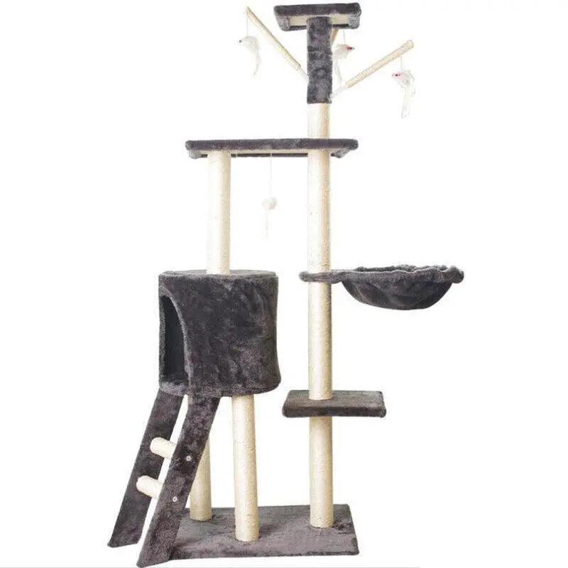 Cat Tree Scratching Post Gym House Condo Scratcher Furniture Tower - 49cm x 35cm x 135cm - Grey/Brown - SuperSaverAU - view 6