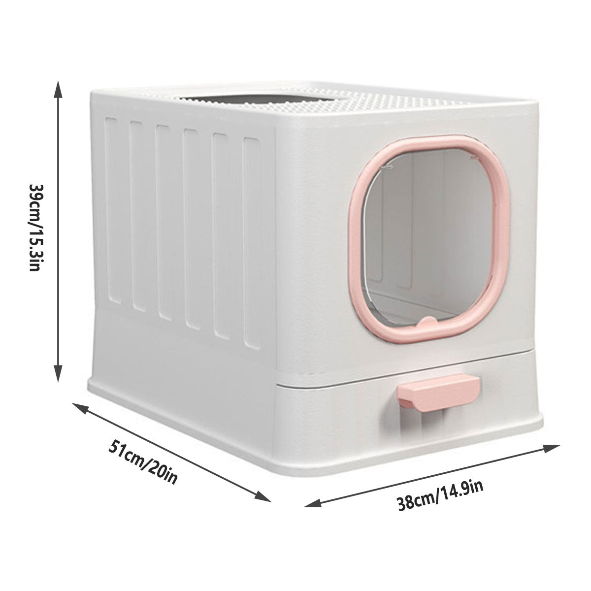 Pink Fully Enclosed Cat Litter Box 38x51x39 cm with Pull-Out Tray