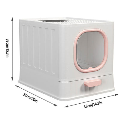 Pink Fully Enclosed Cat Litter Box 38x51x39 cm with Pull-Out Tray