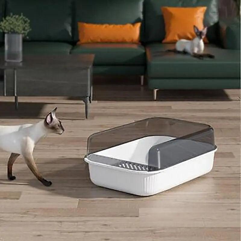 Litter Tray Box with Splash Guard and Wide Opening for Cats Open Top Design - Grey