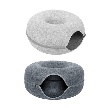 Felt Cat Tunnel Bed Donut Cave Nest for Kittens & Small Pets 50x30cm - Dark Grey