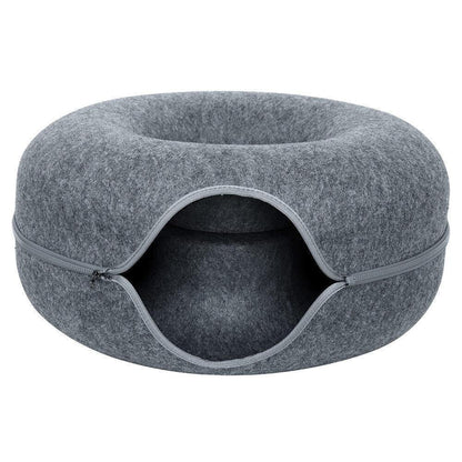 Felt Cat Tunnel Bed Donut Cave Nest for Kittens & Small Pets - S 50x30cm - Light Grey