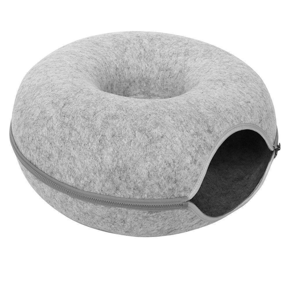 Felt Cat Tunnel Bed Donut Cave Nest for Kittens & Small Pets - S 50x30cm - Light Grey